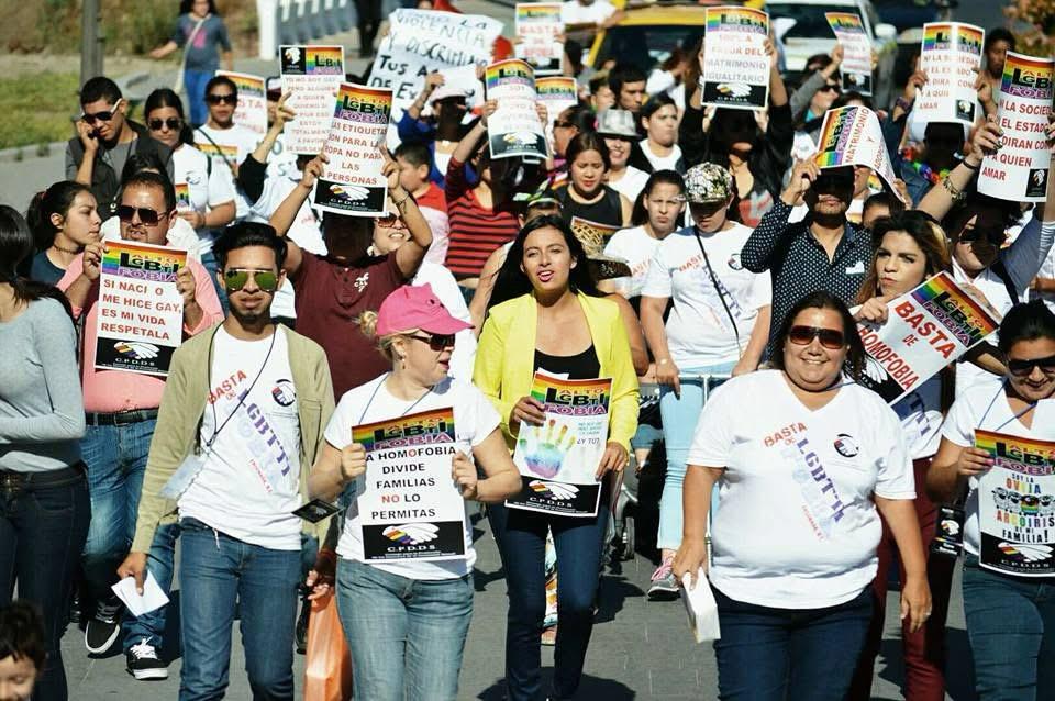 Contingente por el matrimonio igualitario y contra la homofobia con carteles LGBT.